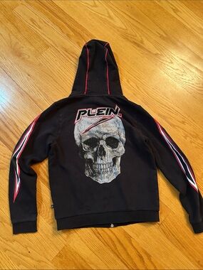 Philipp Plein Junior Boys Black Logo Hooded Zip Up Top